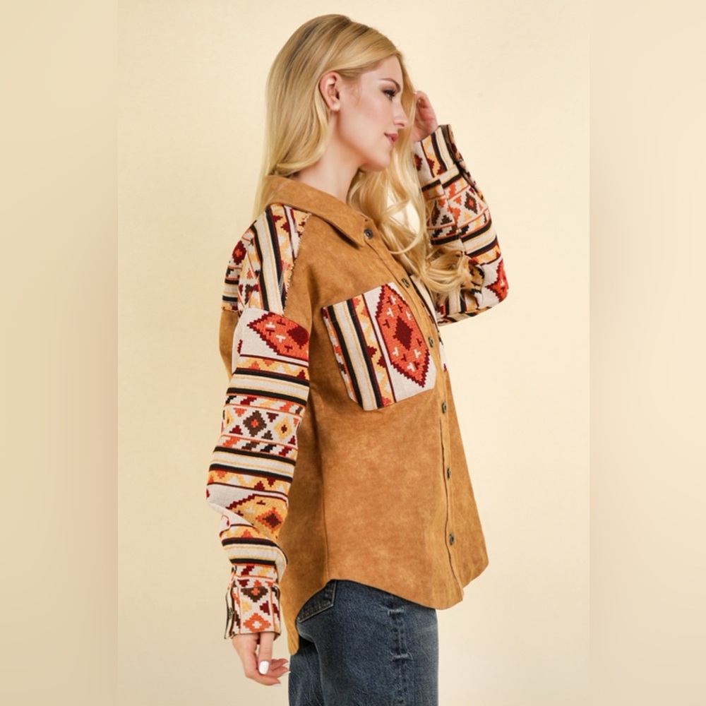 $89 NWT New In Aztec western Graphic Oversized Button Down Shacket Jacket L - Picture 3 of 10